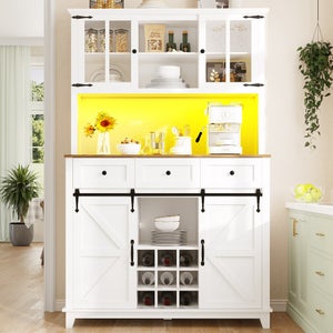 FOERPL-Buffet Haut Cuisine avec LED, Meuble Cuisine Rangement avec Plan de Travail, Armoire de Cuisine avec Étagères Réglables et Placards, Buffet Vitrine, Vaisselier pour Salle à Manger FOERPL-Buffet Haut Cuisine avec LED, Meuble Cuisine Rangement avec Plan de Travail, Armoire de Cuisine avec Étagères Réglables et Placards, Buffet Vitrine, Vaisselier pour Salle à Manger