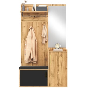 Scarpiera Armadio 7 In 1 – 80x35x175 Cm Con 2 Ante, Cassetti, Ganci E Cuscino, Colore Nero+Legno, Per Ingresso