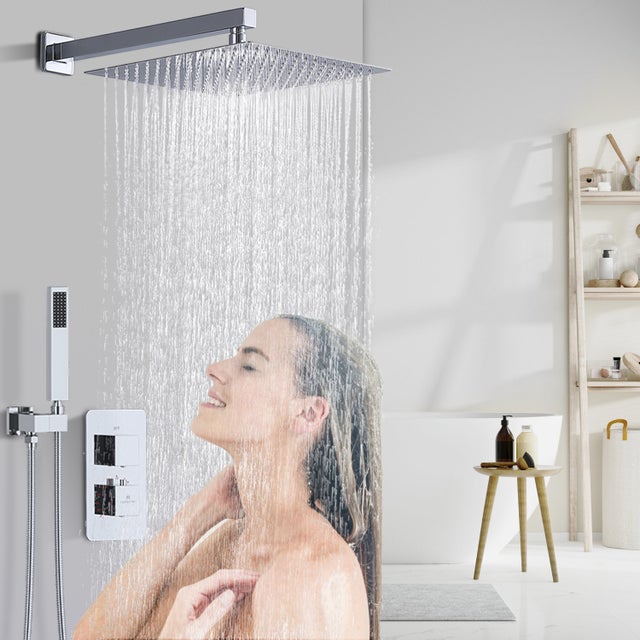 Colonna doccia da incasso cromata, set doccia termostatico Kit doccia da incasso 38 ℃ Soffione doccia quadrato grande in ottone