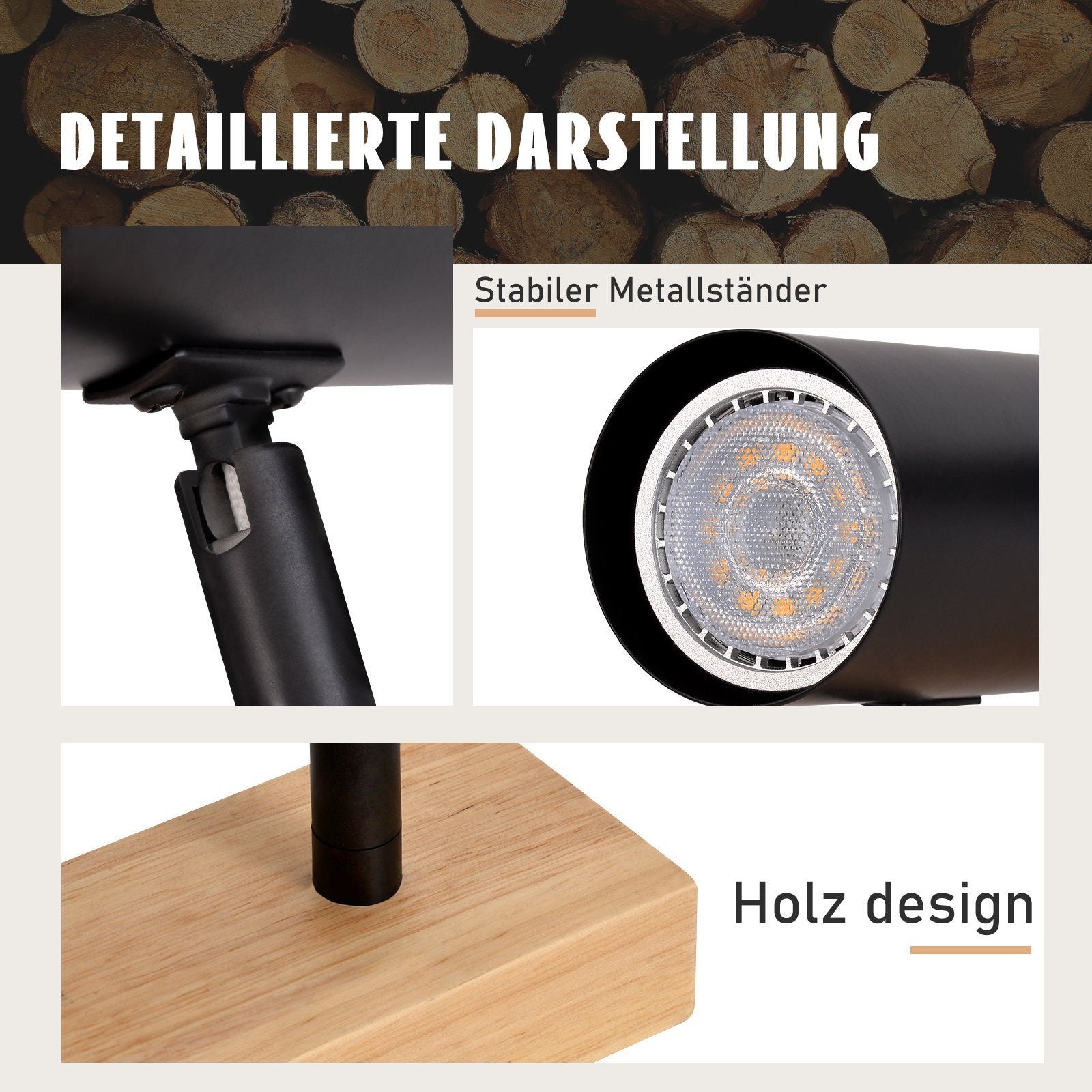 NETTLIFE 2 Focos de Techo GU10 de Madera Negra Orientables 350° Estilo Industrial Retro para salón Dormitorio Cocina - 3