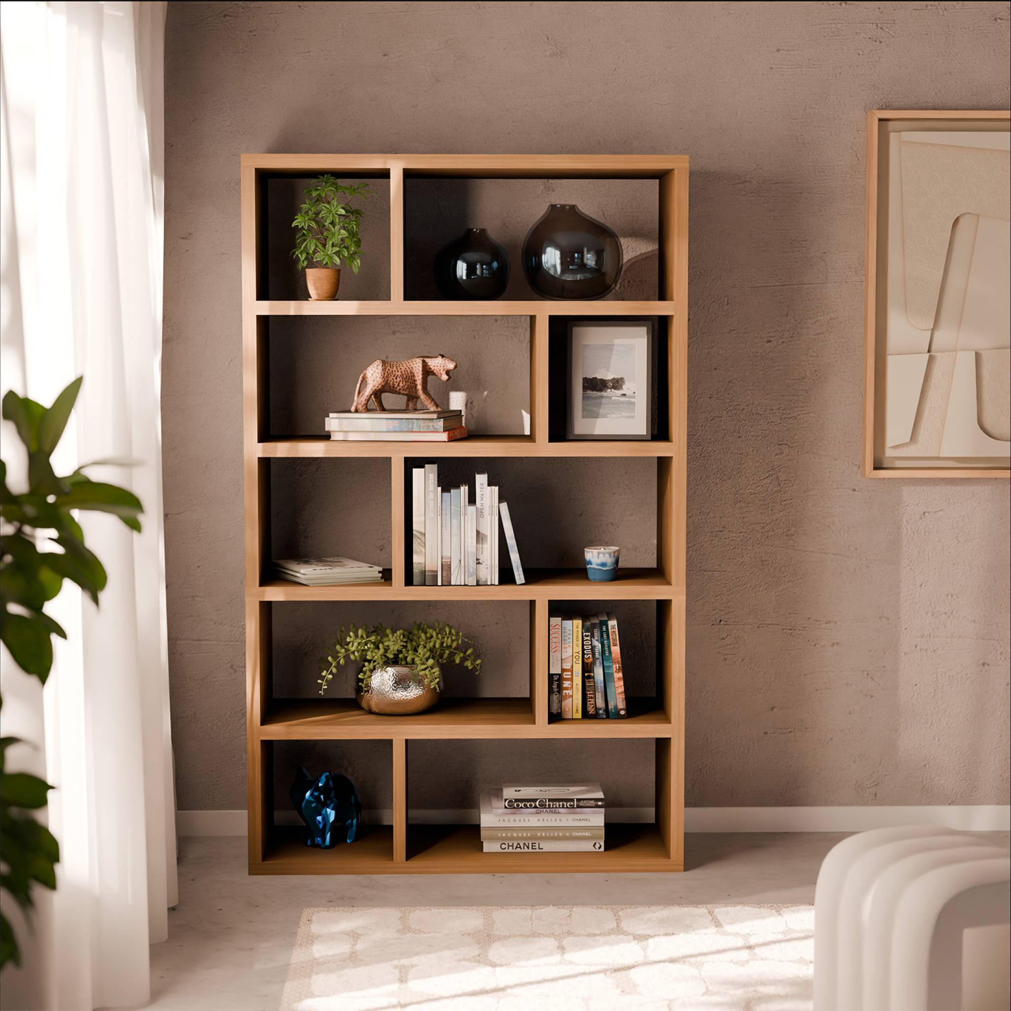 Libreria asimmetrica a 5 livelli con 10 scomparti, Albero di mango - 6