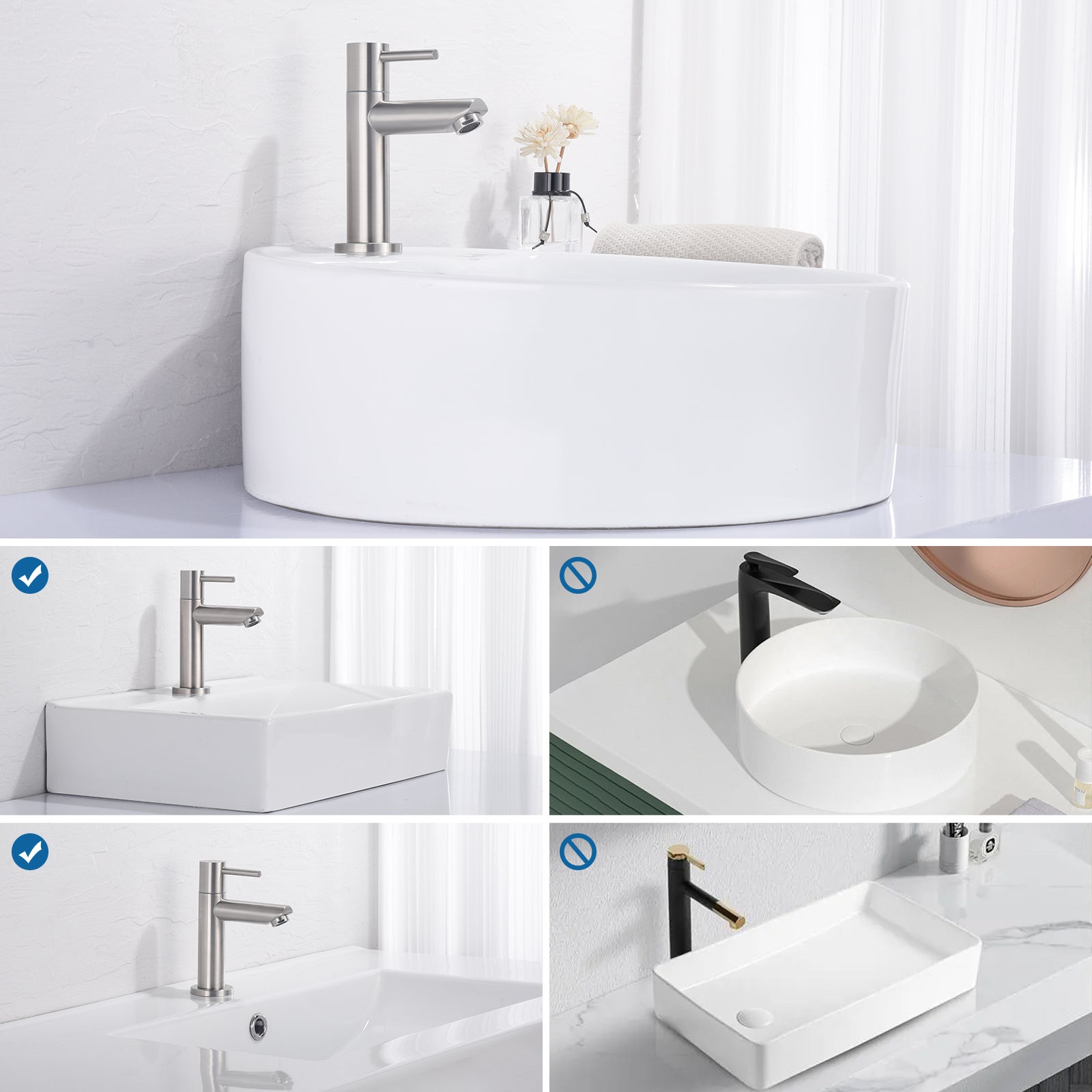 Cecipa max Robinet de lave-main Robinet de Froide Robinet de lavabo Brossé, Robinet de Lavabo d'eau Froide, Avec Aérateur Remplaçable,EU Modèle - 8