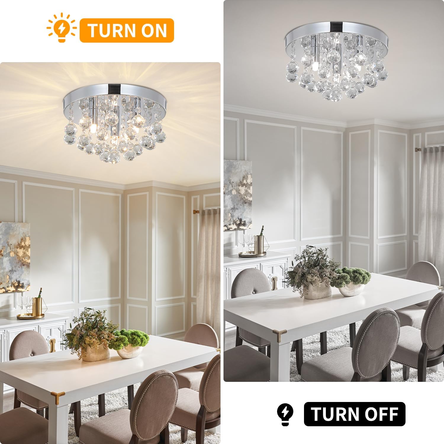 Lustre design en cristal avec structure chrome. Suspension élégante pour salon ou salle à manger. Sans ampoule. - 5