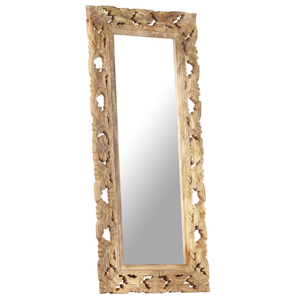 Miroir Bois De Manguier Massif 110x50 Cm | Sculpture Main, Finition Naturelle - Brun - 10.75 Kg