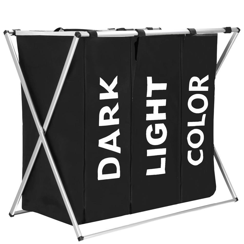 Cos rufe 3 compartimente cadru aluminiu 146 litri, 68x40x60 cm, organizare, negru 146000ml