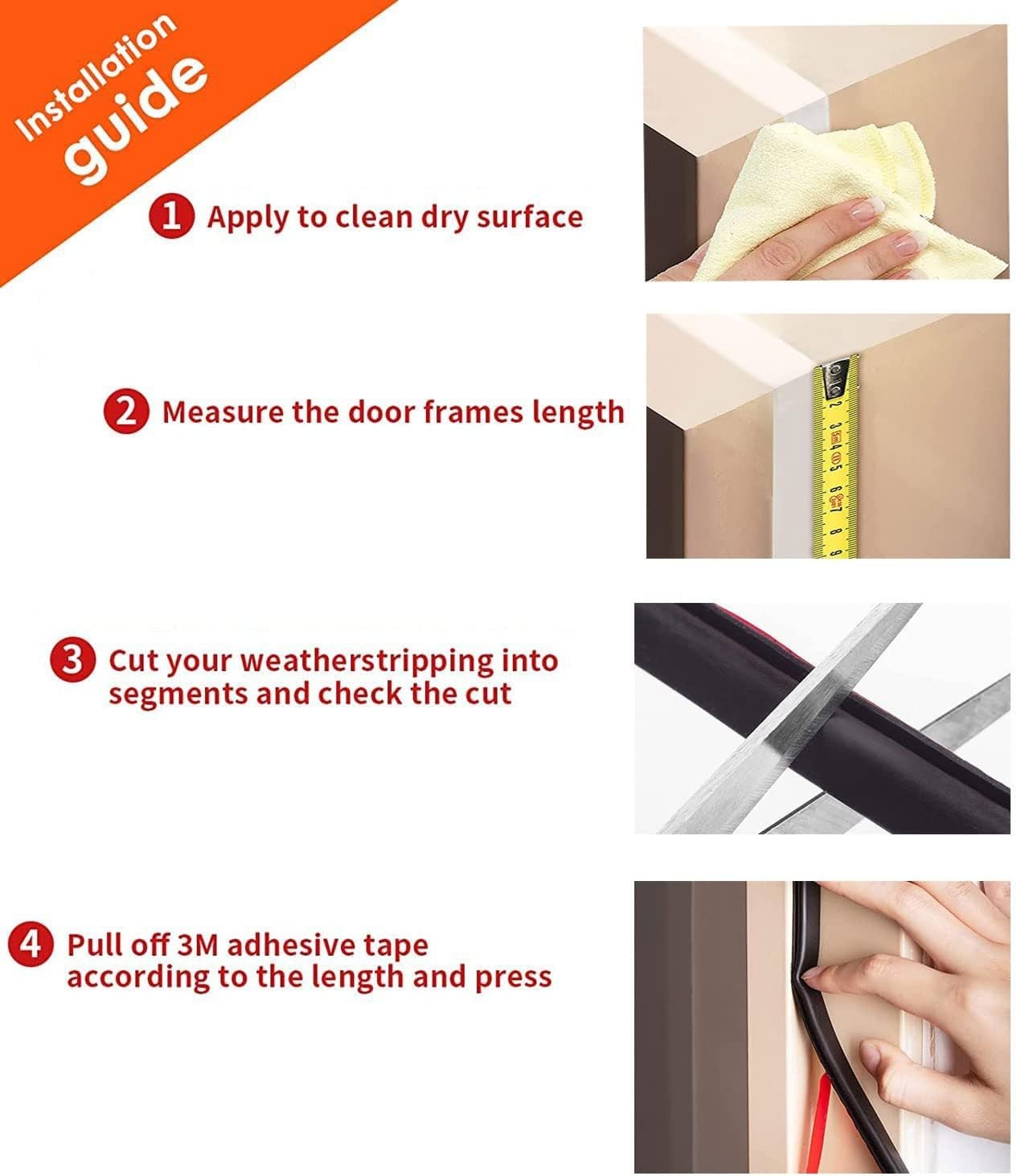 Ruban d'étanchéité de porte auto-adhésif, bande d'étanchéité de joint de porte auto-adhésive coupe-vent et insonorisée, 10*6mm, marron 10M - 2