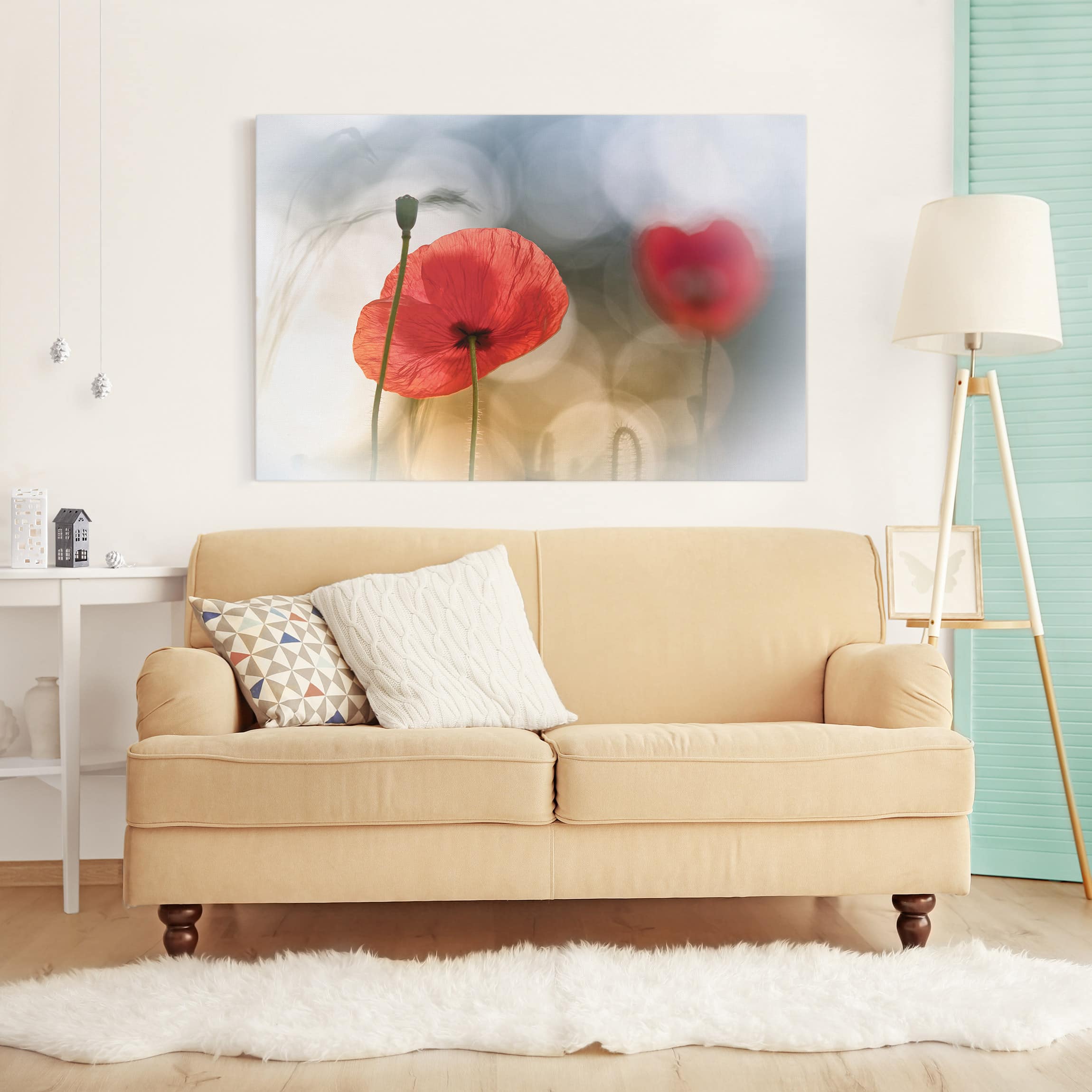 Impression sur toile tableau sur toile châssis rouge botanique fleur coquelicot 218 cuisine chambre à coucher salon couloir 90 x 60 cm - 3