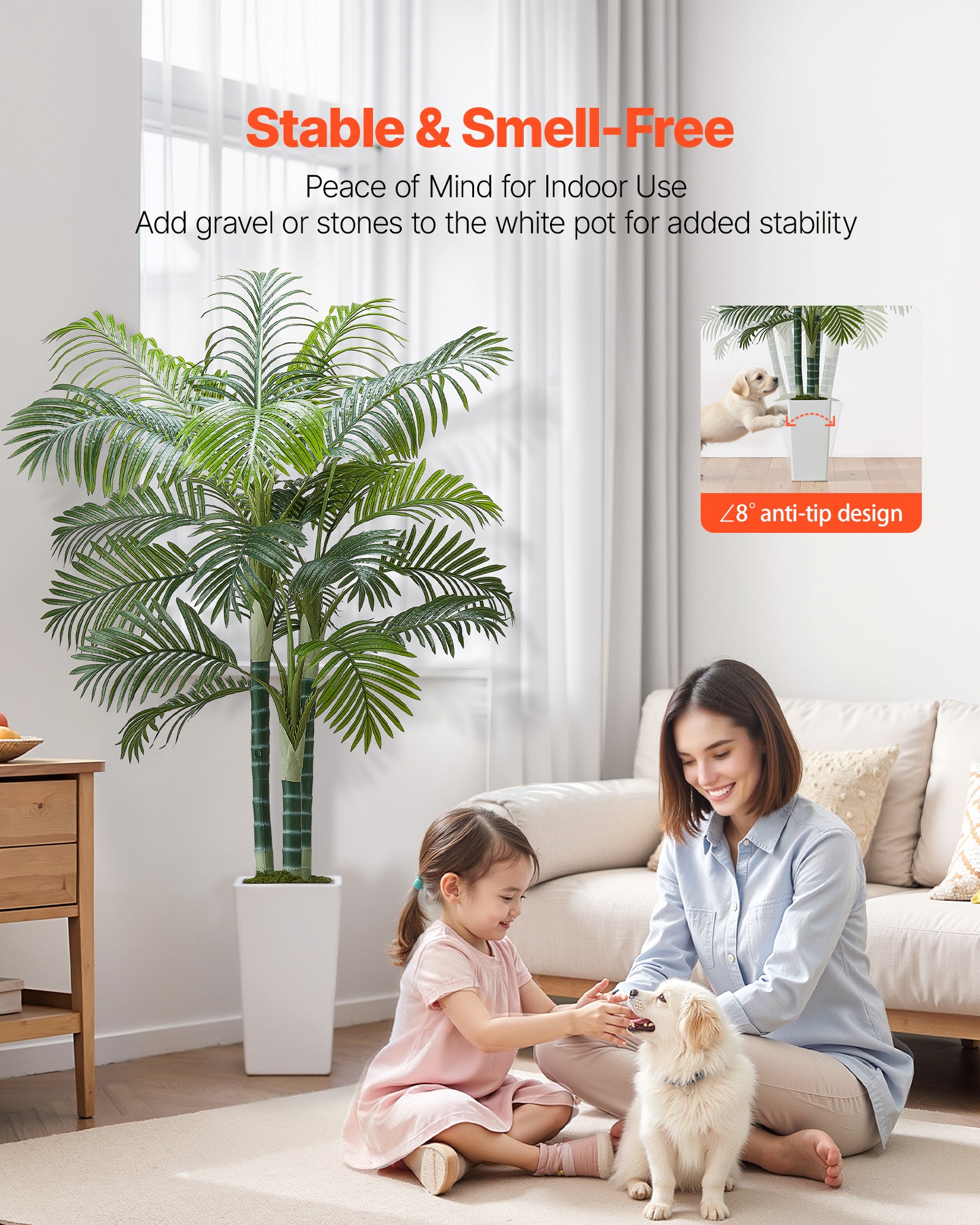 Palmeira artificial VEVOR, 1,8 m, planta tropical em vaso branco, tronco grosso, decoração interior e exterior, escritório, árvore falsa - 3