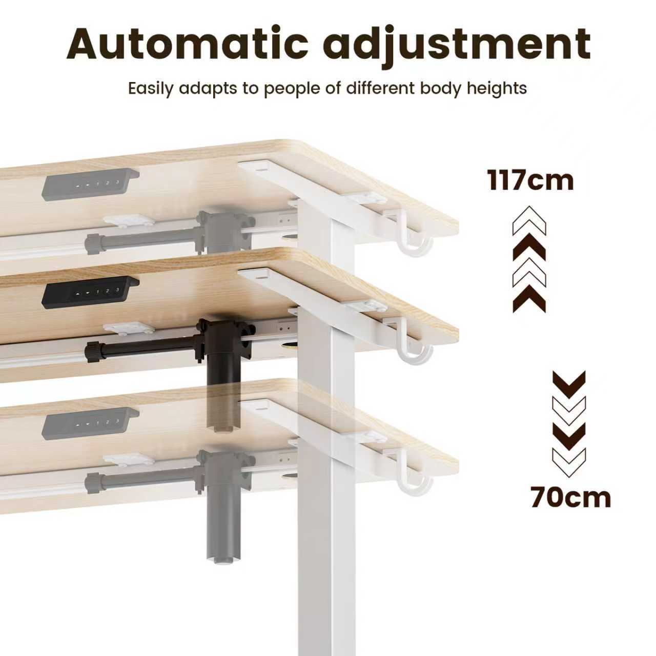 Bureau électrique réglable 80x160 cm,Hauteur 70-117 cm, Fonction mémoire, Rebond en cas de résistance, Mode économie d'énergie - 8