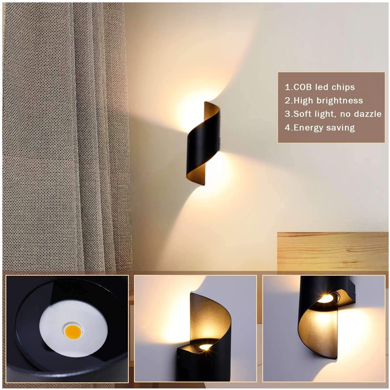 12W Applique Murale LED Étanche IP66 Moderne Lampe en Aluminium Lumière pour Cour Jardin Terrasse Proche Mur Patio Villa Couloir - Noir (Blanc Chaud) - 5