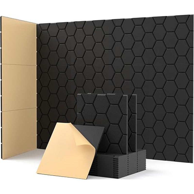 Akustyczne panele ścienne o strukturze plastra miodu do studiów, biur i sal gier, 30 cm x 30 cm x 10 mm, czarne, 24 sztuki
