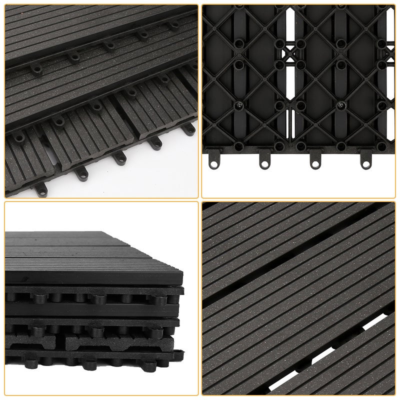 Juego de 11 losas de terraza de madera compuesta antracita con clip de WPC para jardín, piscina y balcón - 5