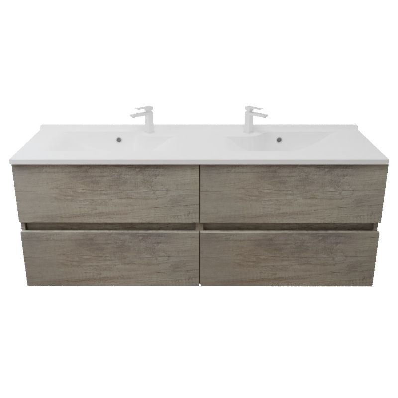 Meuble double vasque 120 cm ROSALY INOX- Bois- Plan vasque en Résine - 4