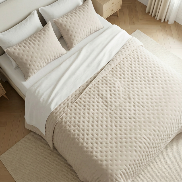Couvre-lit uni matelassé extra doux beige clair 250x270 cm