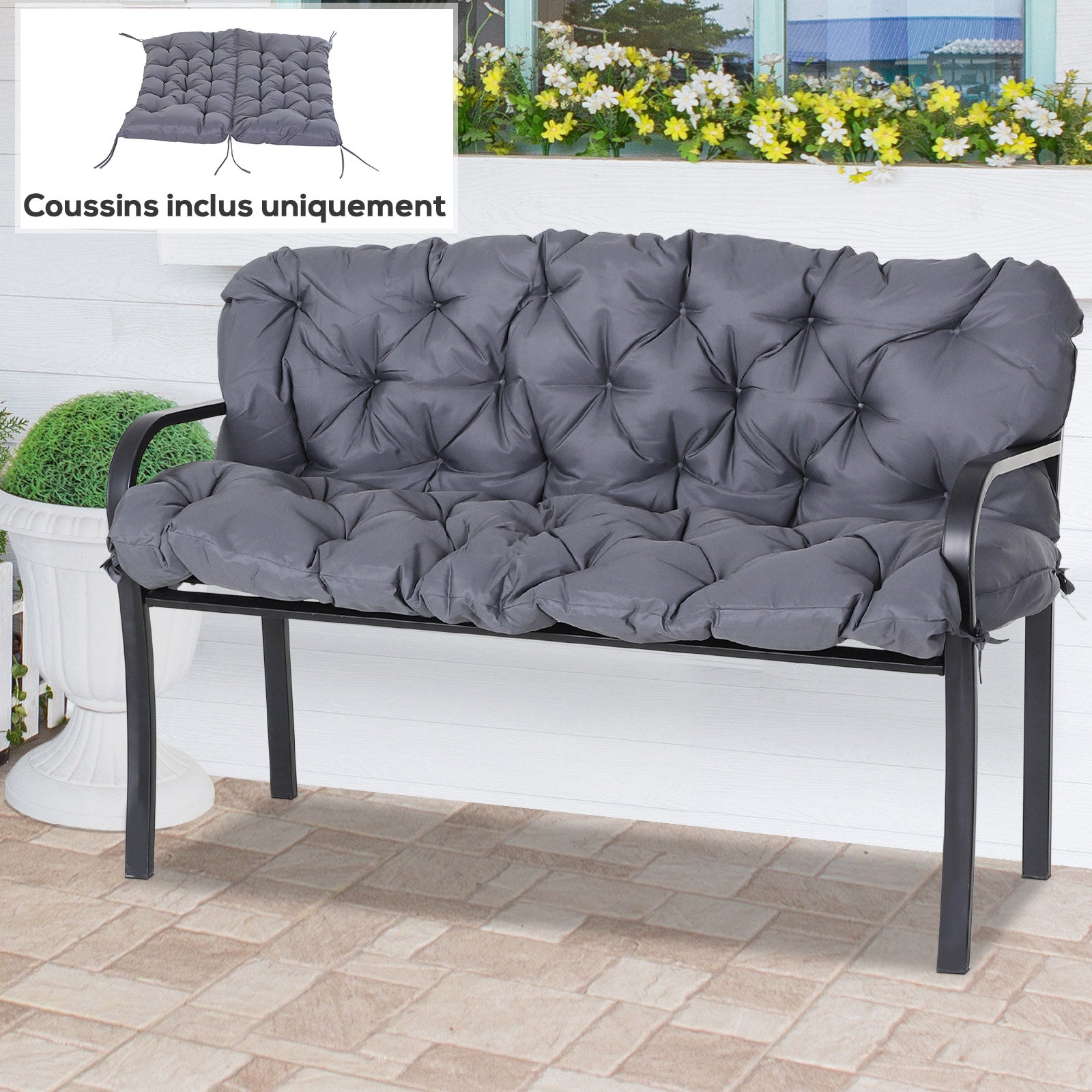 Coussin d'assise et dossier tissu 2 places gris Outsunny - 2