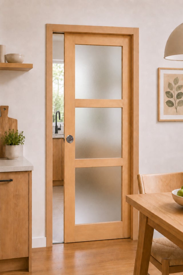 Porte Coulissante Bois Ayous Vitrée H204 X L83 Cm, Galandage, Kit Finition Gd Menuiseries