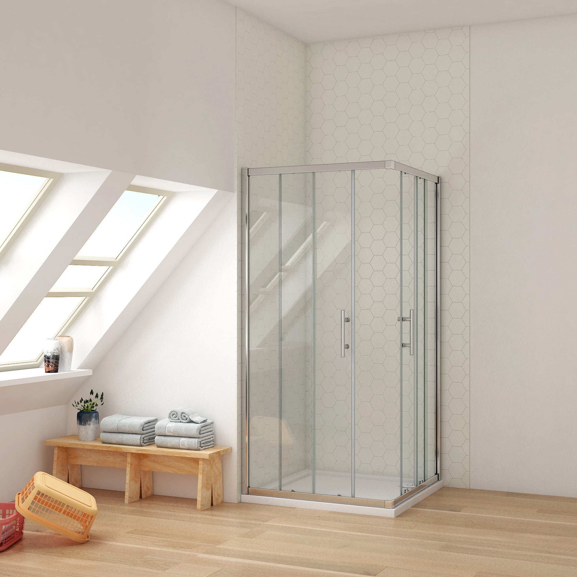 Ducha Casa Mampara de ducha angular corredera, 5mm Cristal templado, 90x90x185cm, Marco de aluminio cromado - 2