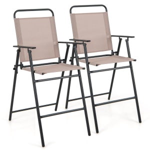 2 Chaises De Jardin Empilables COSTWAY - Tissu Respirant - Cadre Métal - 150 Kg - 61x58x85 Cm - Gris