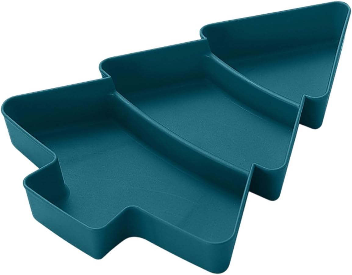 Ciemnozielony talerz na owoce w kształcie choinki, 18,3 x 25,4 cm, 1 taca imprezowa z przegródkami do przechowywania przekąsek i orzechów