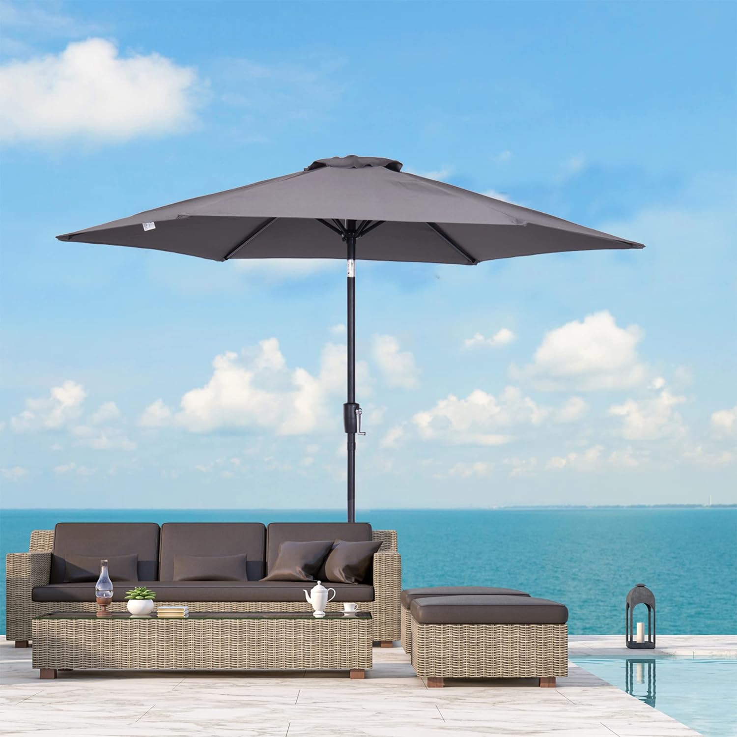 Sombrilla Parasol Reclinable para Jardín Patio Terraza Playa Piscina con Manivela Aluminio Protector UV 2.7x2.35m Gris Oscuro - 9