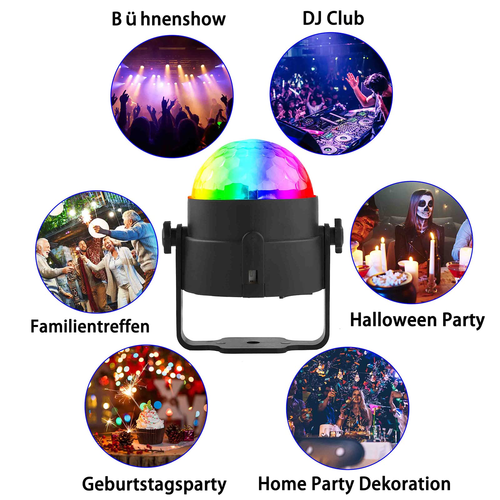 Boule Disco, LED Party Lights Contrôle de la musique DJ Rotatives Lampes de scène 3W RGB avec télécommande pour la maison, les fêtes d'anniversaire - 5