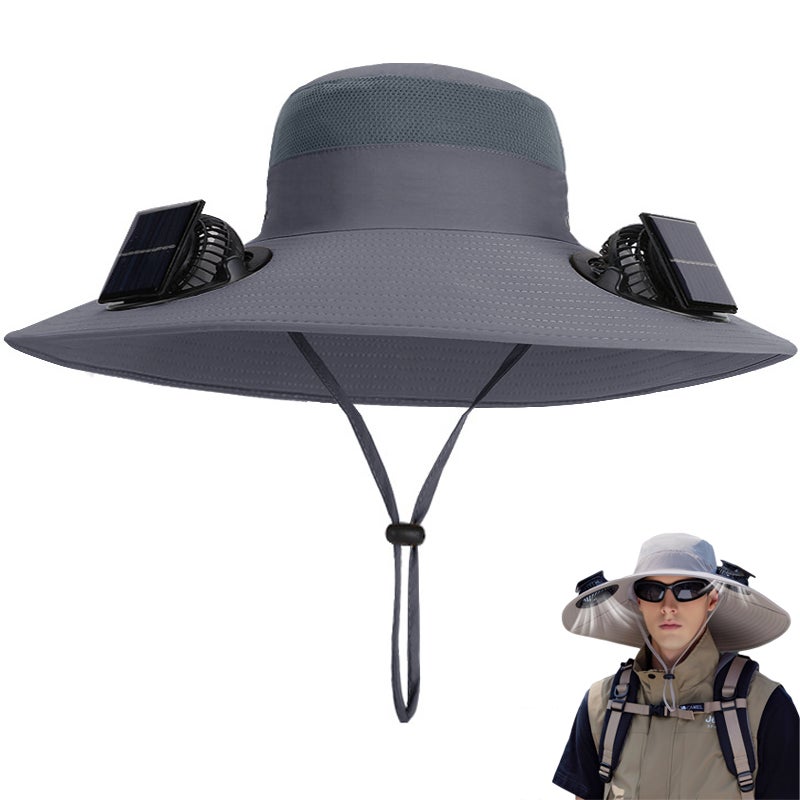 Kapelusz z wentylatorem słonecznym kapelusz przeciwsłoneczny szerokim rondem wentylatorami słonecznymi ładowany przez USB odpinany kapelusz wędkarski