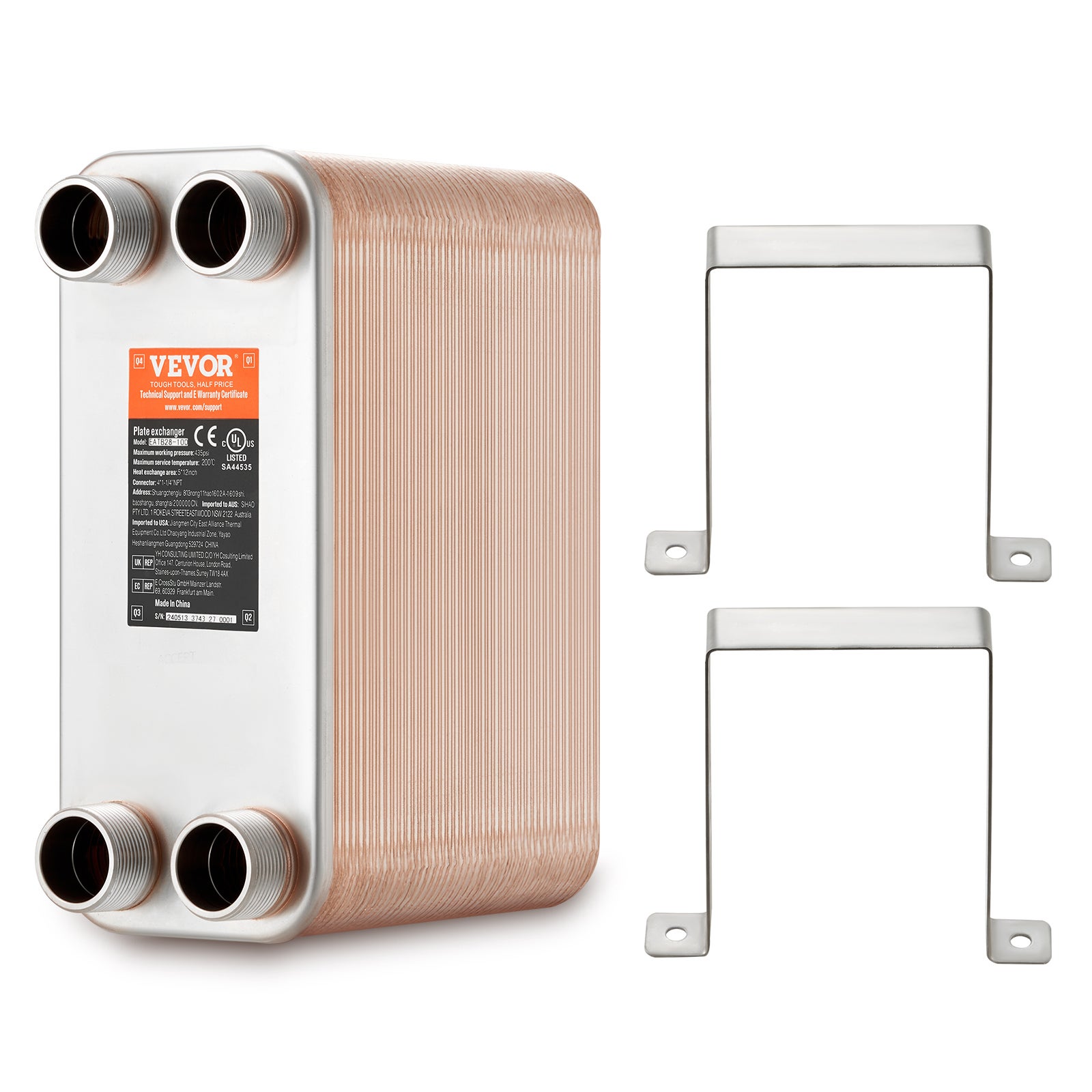Płytowy wymiennik ciepła 80 4x1-1/4 cala przyłącze MNPT 127x305mm stal nierdzewna 316 VEVOR