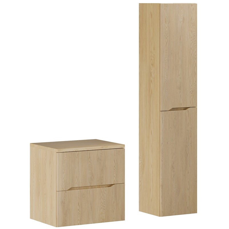 Zestaw łazienkowy Nordic Cremona 60 cm szafka wisząca z blatem i słupkiem 170 cm dąb