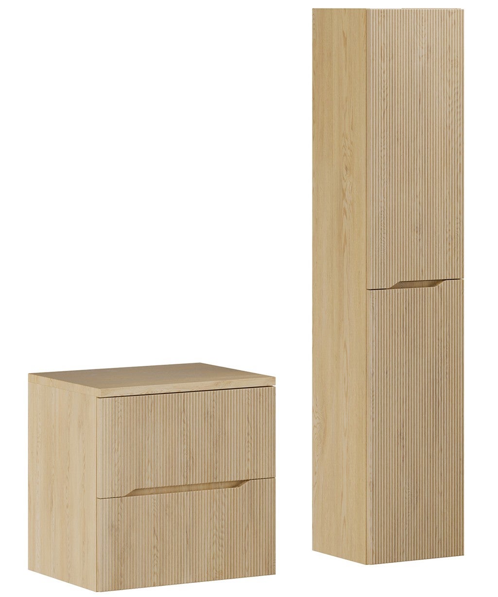 Zestaw łazienkowy Nordic Cremona 60 cm szafka wisząca z blatem i słupkiem 170 cm dąb