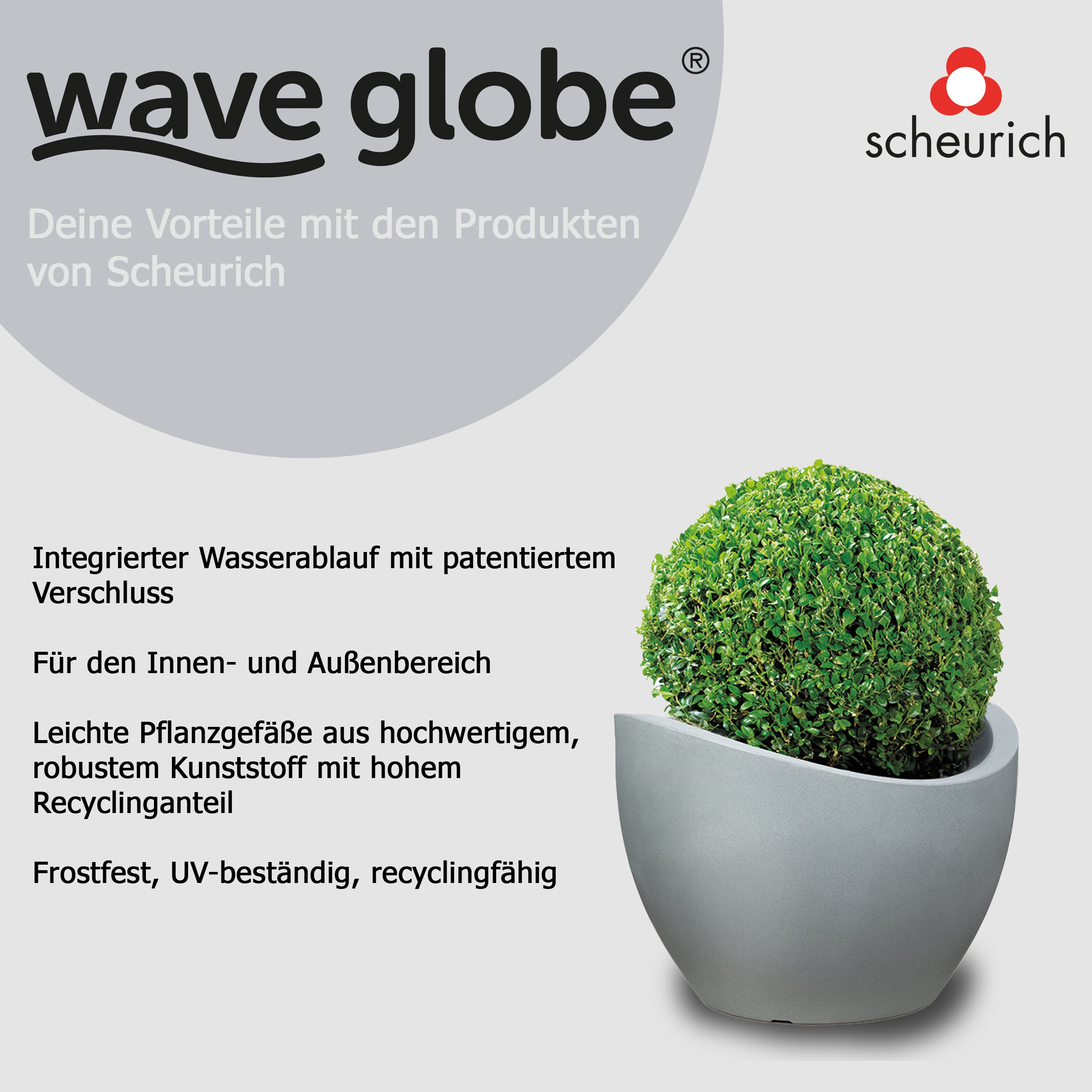 Scheurich Wave Globe 50, bac à plantes/pot à fleurs/jardinière, cylindrique, coloris: Stony Grey, fabriqué avec du plastique recyclé, pour l’extérieur - 6