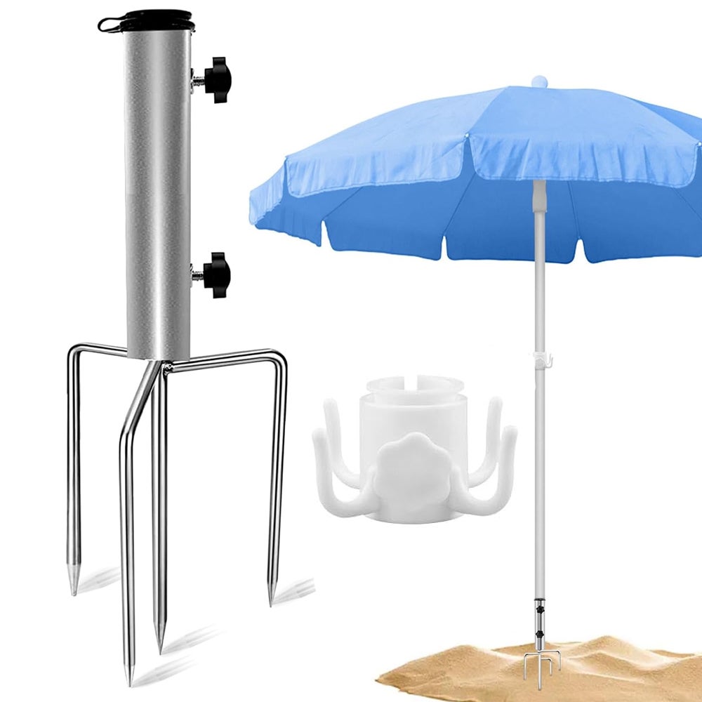 Stojak na parasol - Z 4 śledziami - Podstawa parasola - Śledzie do parasola - Podstawa do parasola do wbicia w ziemię - do średnicy drążka do 36 mm
