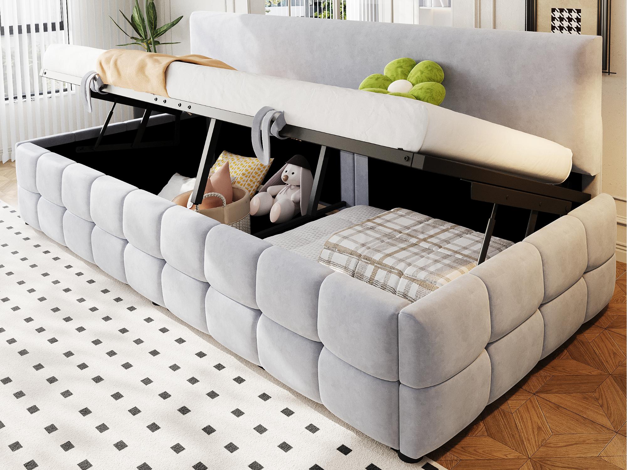 Sofa z funkcją spania 90 x 200 cm - oparcie bez podłokietników - aksamit - jasnoszary (materac nie jest wliczony w cenę)