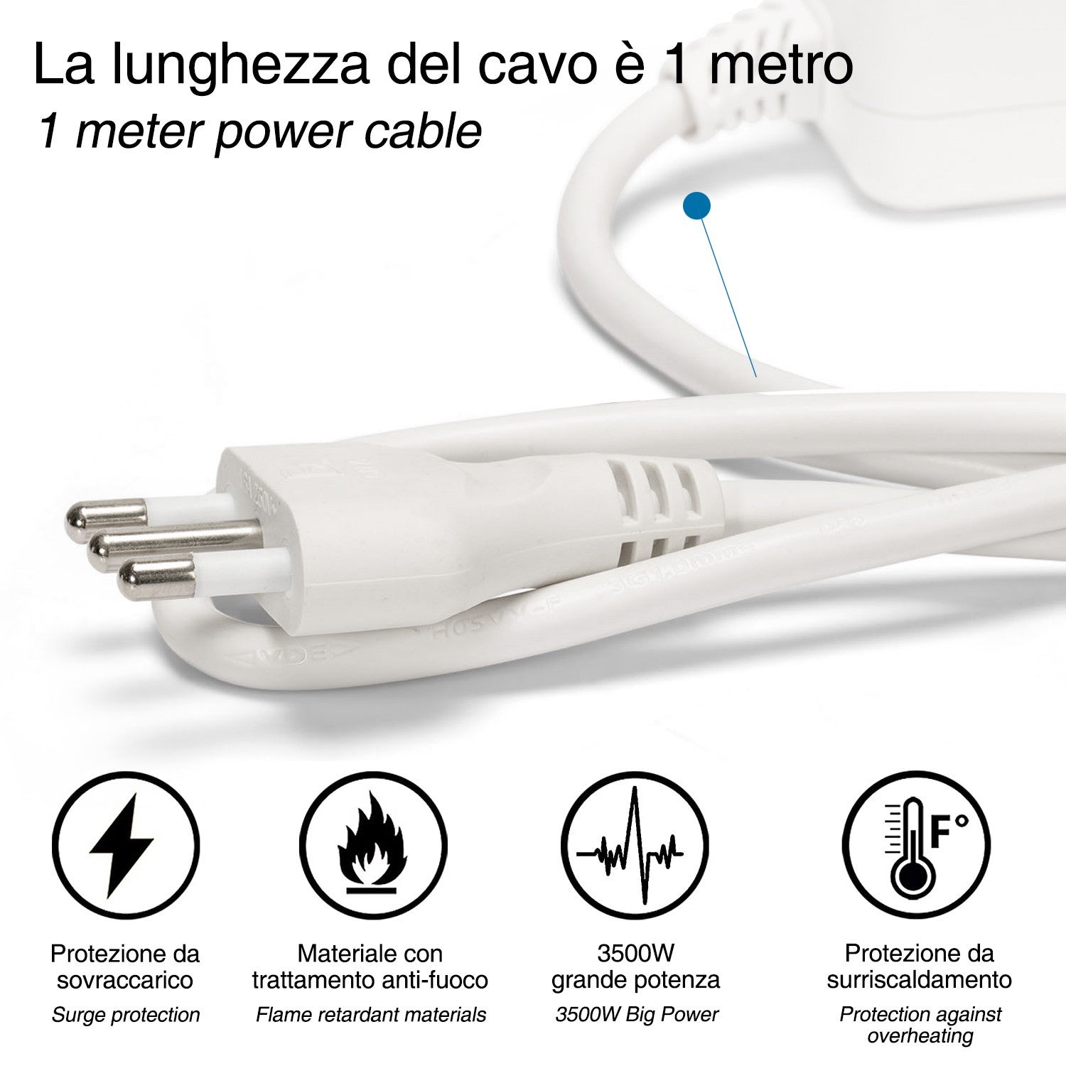Multiprise italienne 6 entrées, câble de 1,5 m et prise compacte - 4