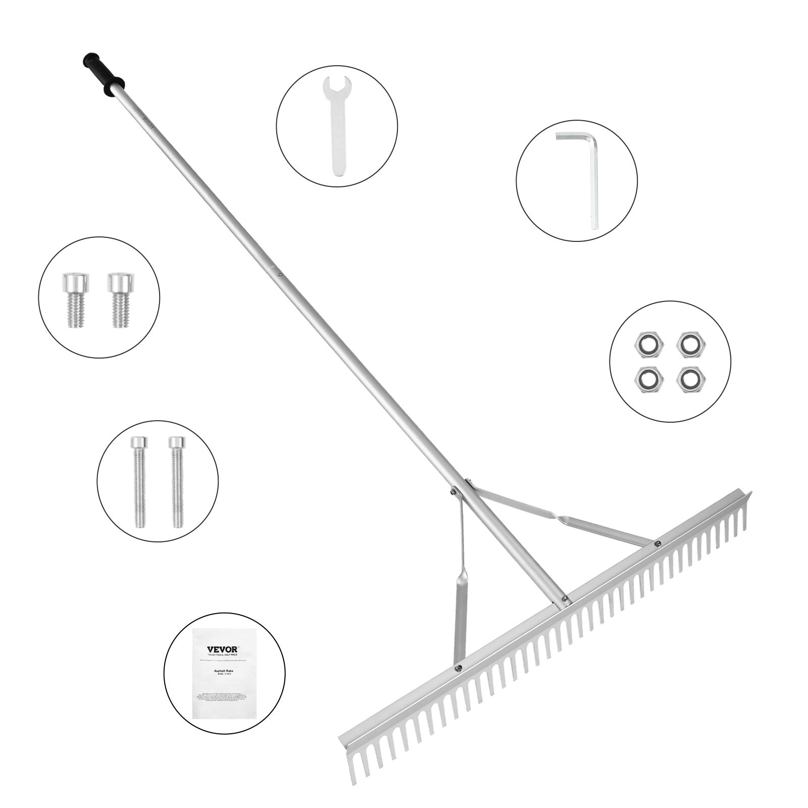 Râteau Jardin Large 91 Cm – Léger En Aluminium, Manche Long 174 Cm, Parfait Pour Feuilles, Sol Et Paillis