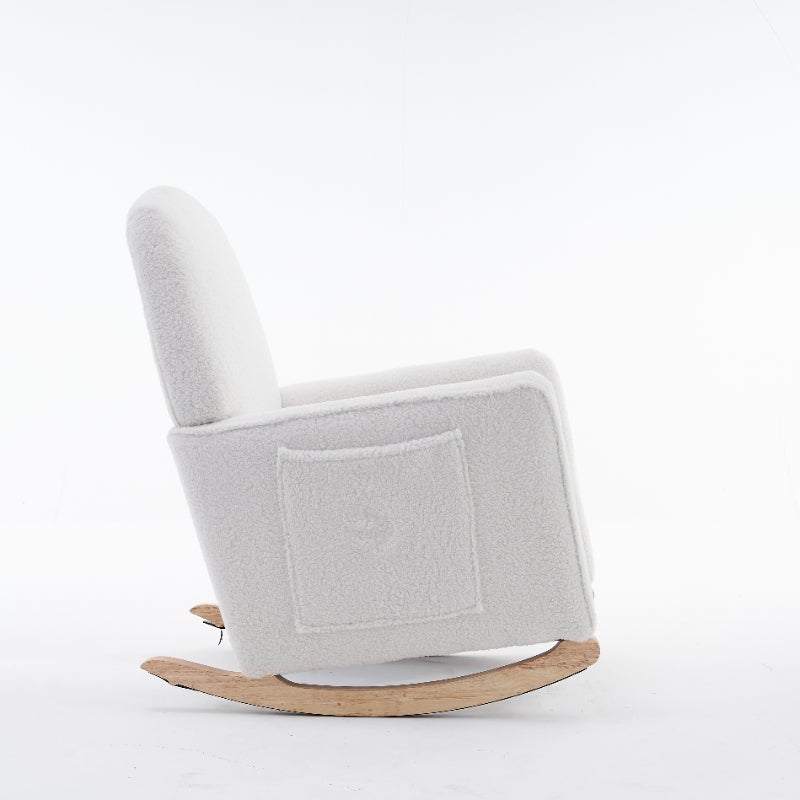 Elegancki fotel bujany z tkaniny w misie ze zintegrowanym podnóżkiem - Fotel wypoczynkowy z wysokim oparciem i nowoczesnym designem - 5