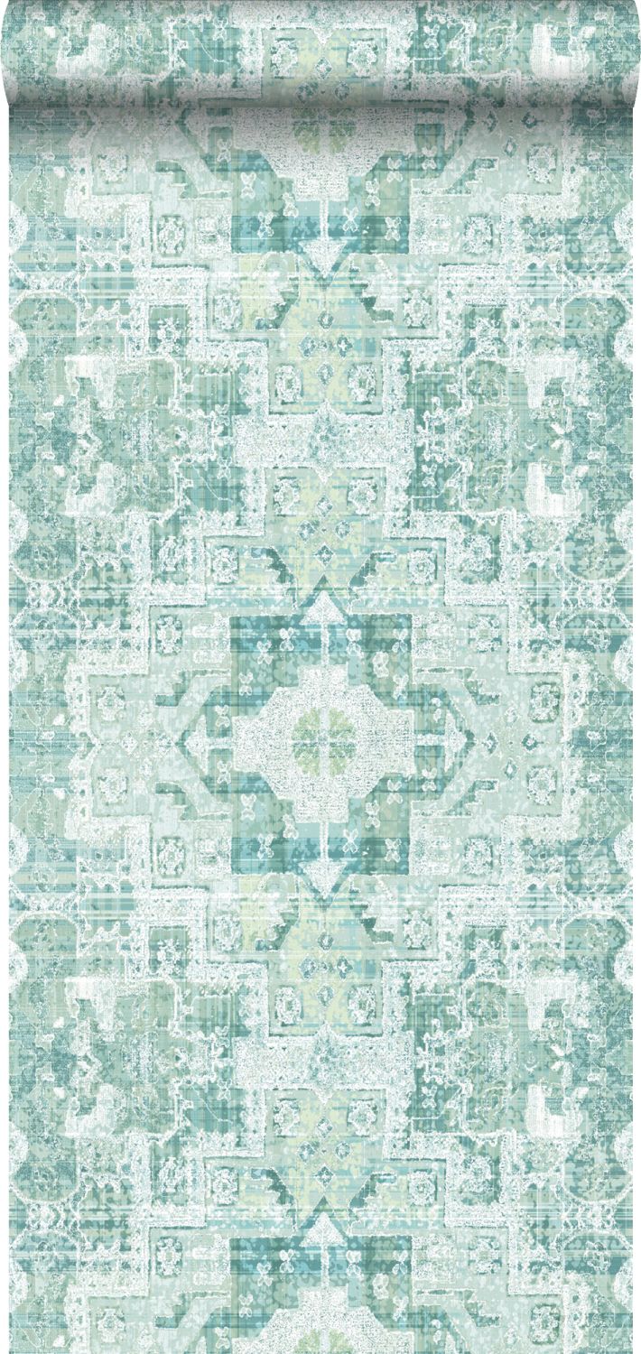 Tapeta orientalny dywan kilim popielatej miętowej zieleni - 53 cm x 10.05 m - ESTAHOME