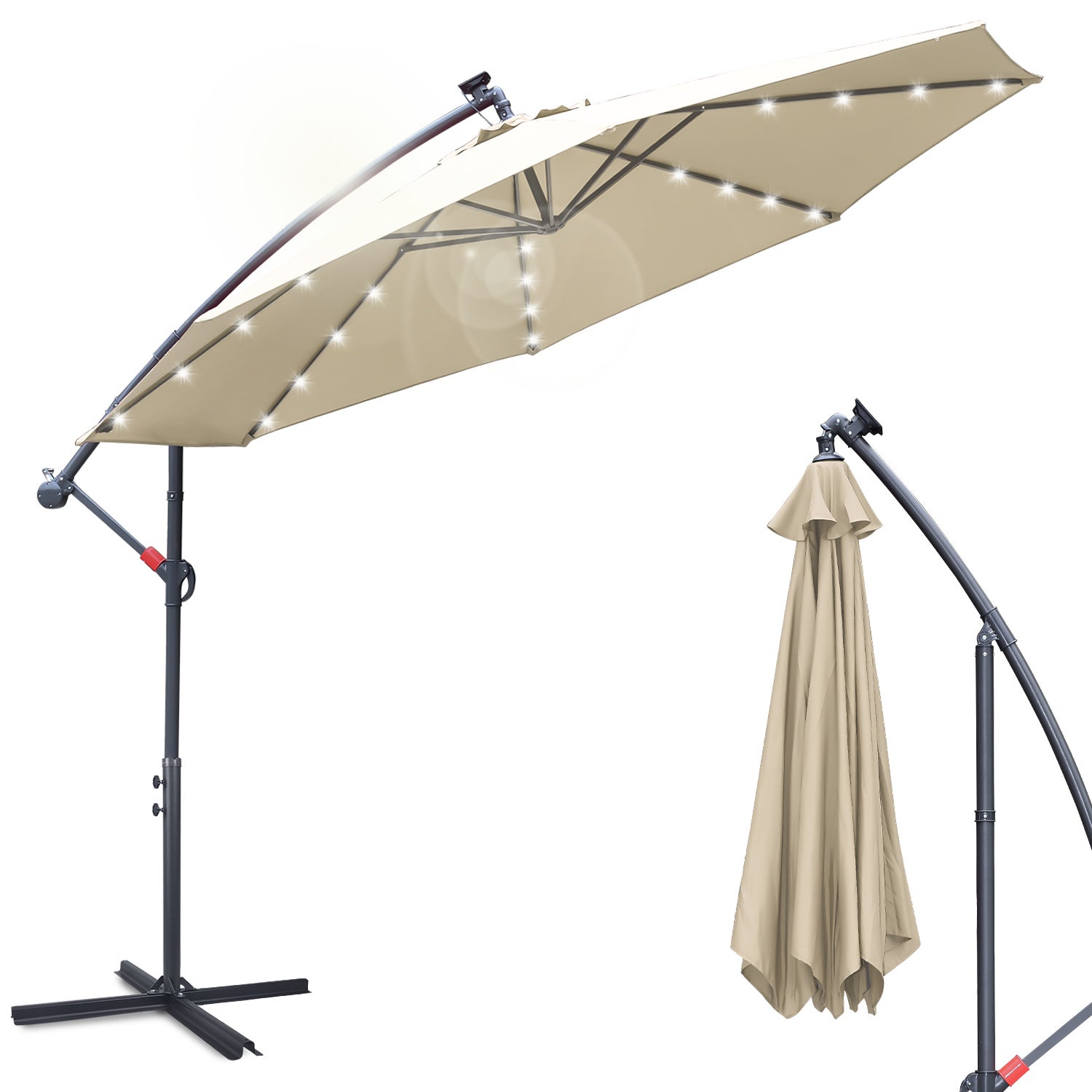 Parasol Droit LED Solaire Plage UV30 Extérieur, Pour Camping Jardin 270cm Beige 96138825