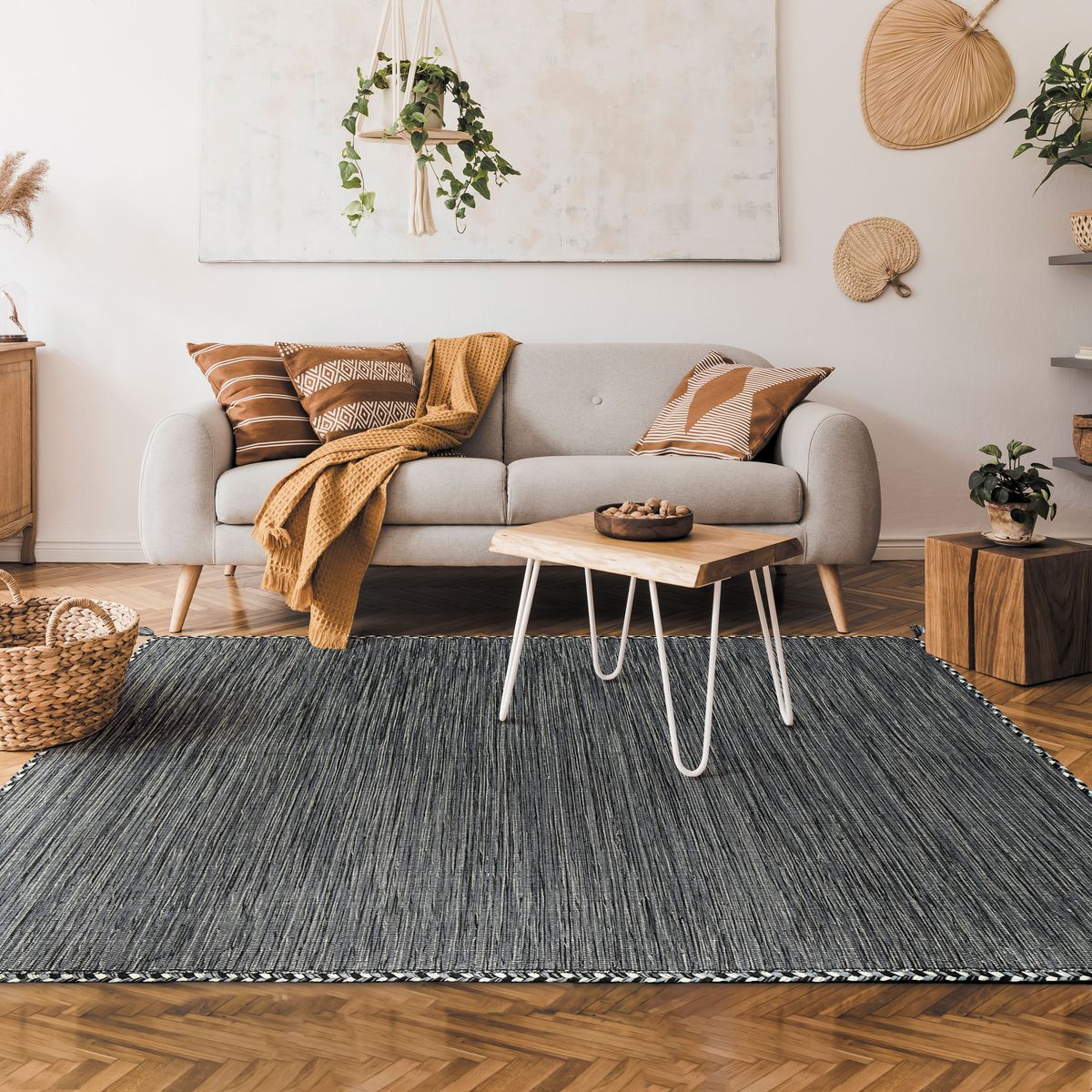 SAHARA - Tapis 100% coton tissé et tressé gris 160x230 | Leroy Merlin