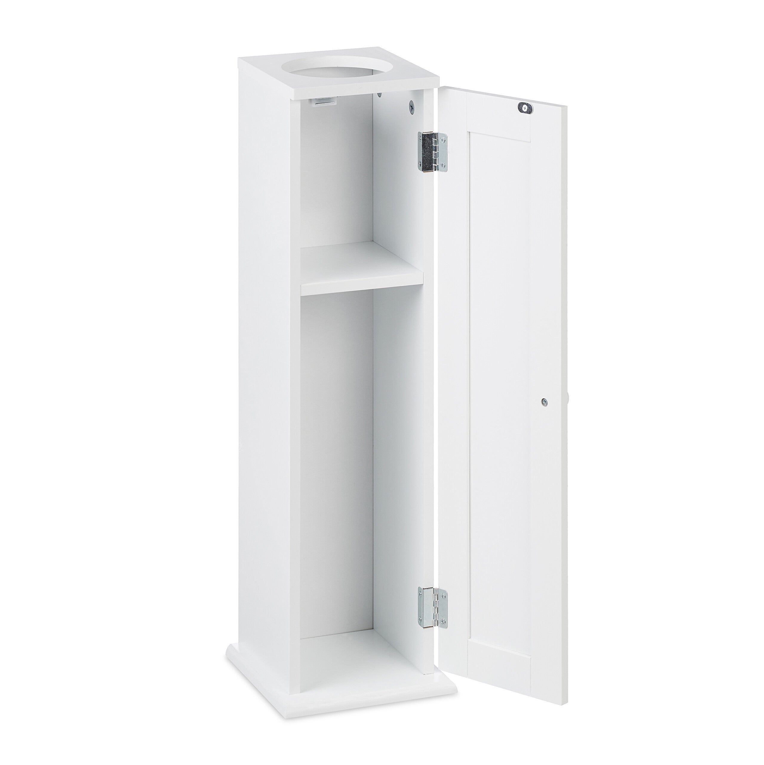 Armário de toalete com 2 prateleiras e orifício para toalhetes, HBT 65x19,5x19,5 cm, porta, MDF, branco, Relaxdays - 6