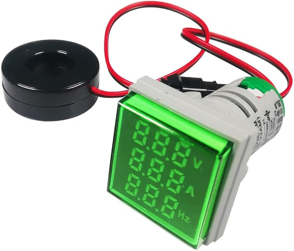 (Vert) 22mm Tester Napięcia Prądu Zmiennego, AC50-500V/0-100A/0-99Hz Woltomierz Amperomierz Częstotliwościomierz z Wielofunkcyjnym Panelem Multimetru