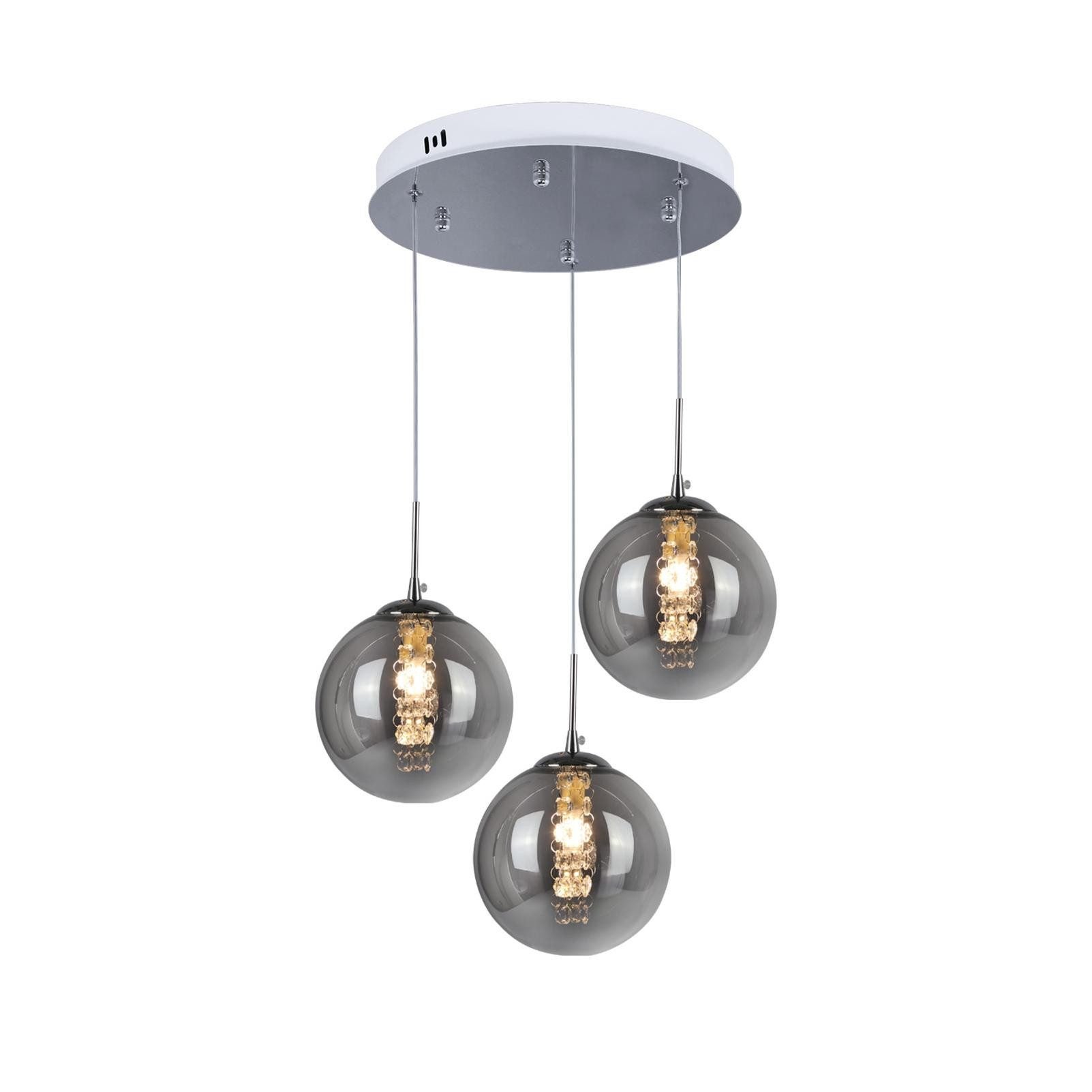 ZMH Wisząca lampa LED o regulowanej wysokości z kloszem ze szkła dymionego