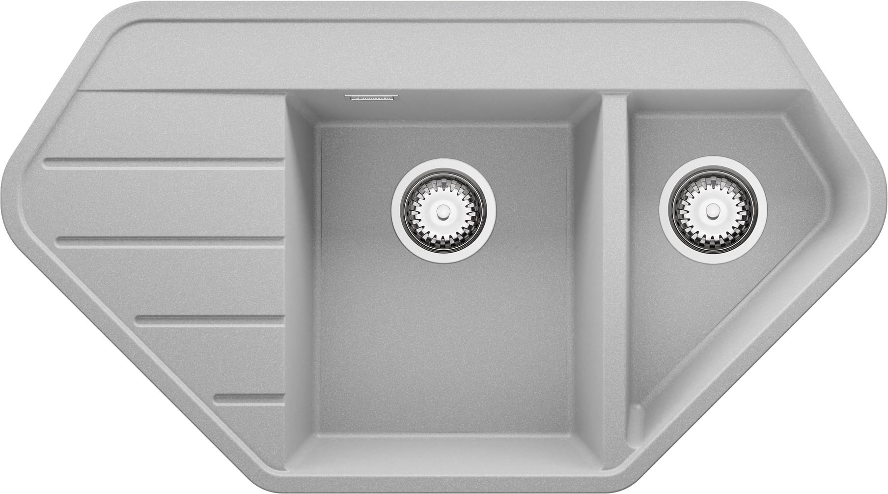 Zlewozmywak Narożny Szary 90x50cm, Zlew Kuchenny 1,5 Komorowy + Syfon, Nablatowy do szafki od 70cm - Kopenhaga Corner PRIMAGRAN
