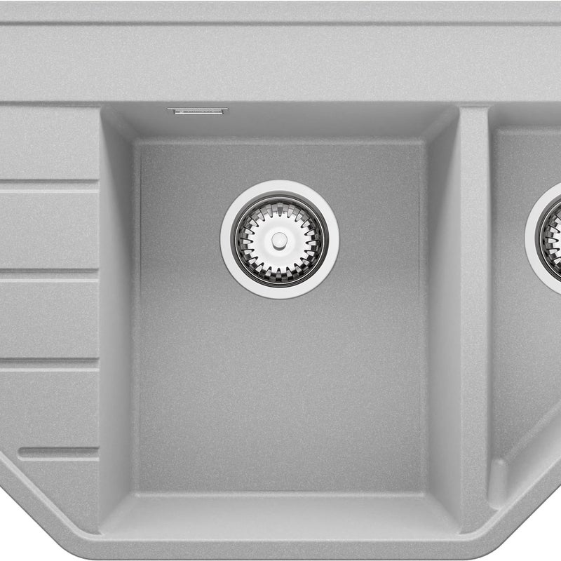 Zlewozmywak Narożny Szary 90x50cm, Zlew Kuchenny 1,5 Komorowy + Syfon, Nablatowy do szafki od 70cm - Kopenhaga Corner PRIMAGRAN
