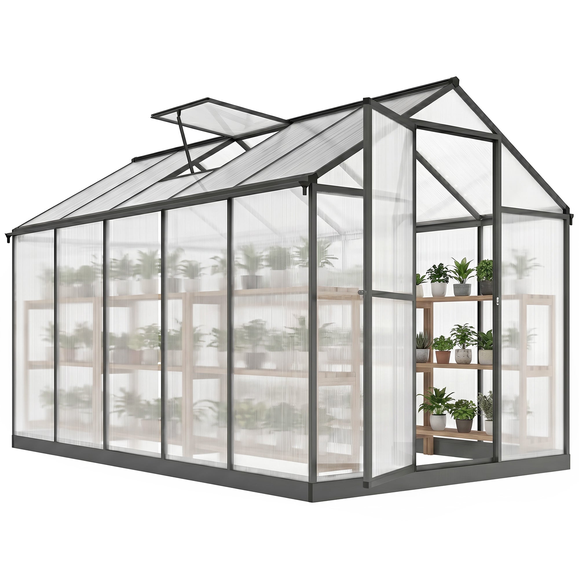 Aluminum polycarbonate ogród greenhouse, greenhouse z regulowany blat windows 303 x 183x195cm przezroczysty