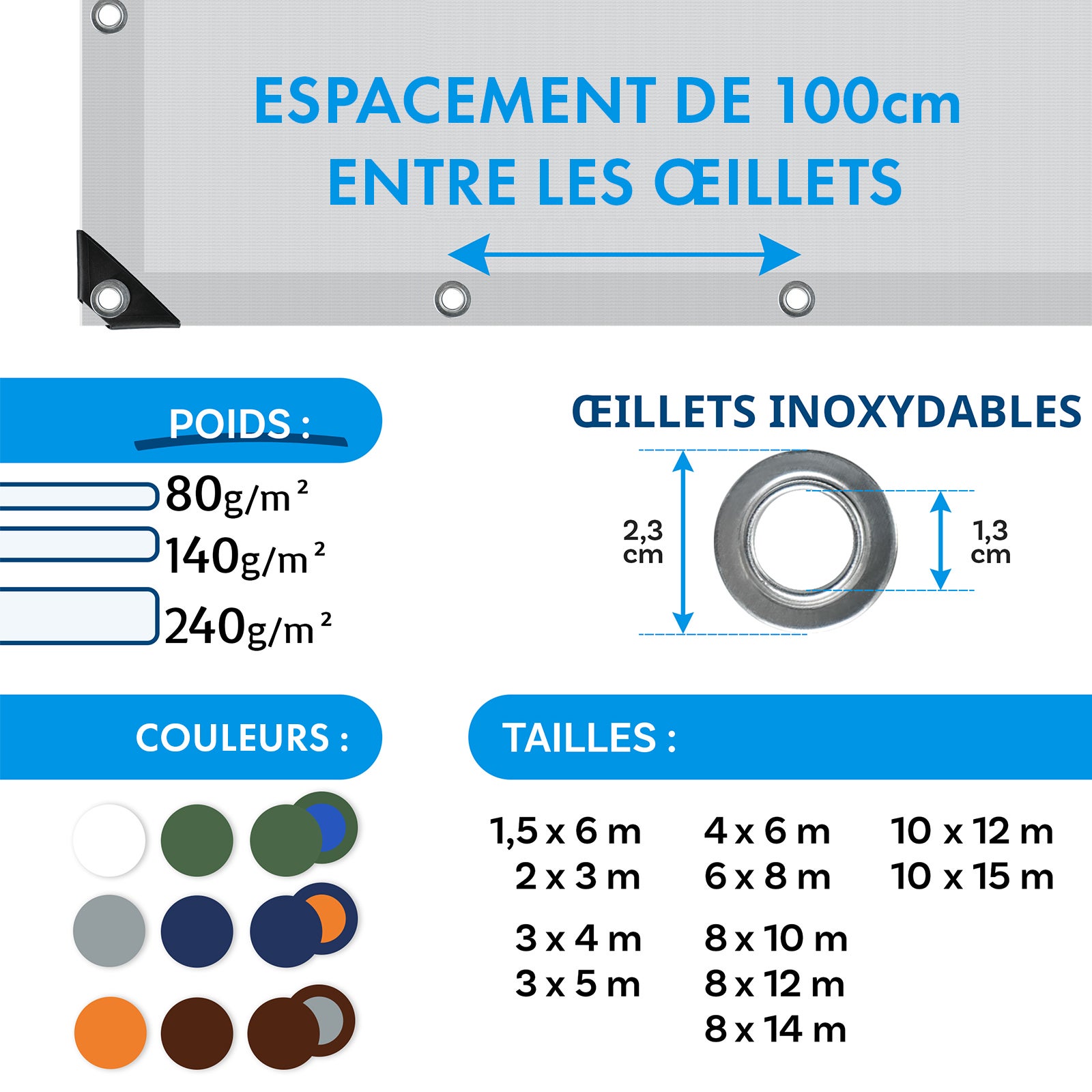 Bâche de protection imperméable 140 g/m² Blanc 2 x 3 m - 6