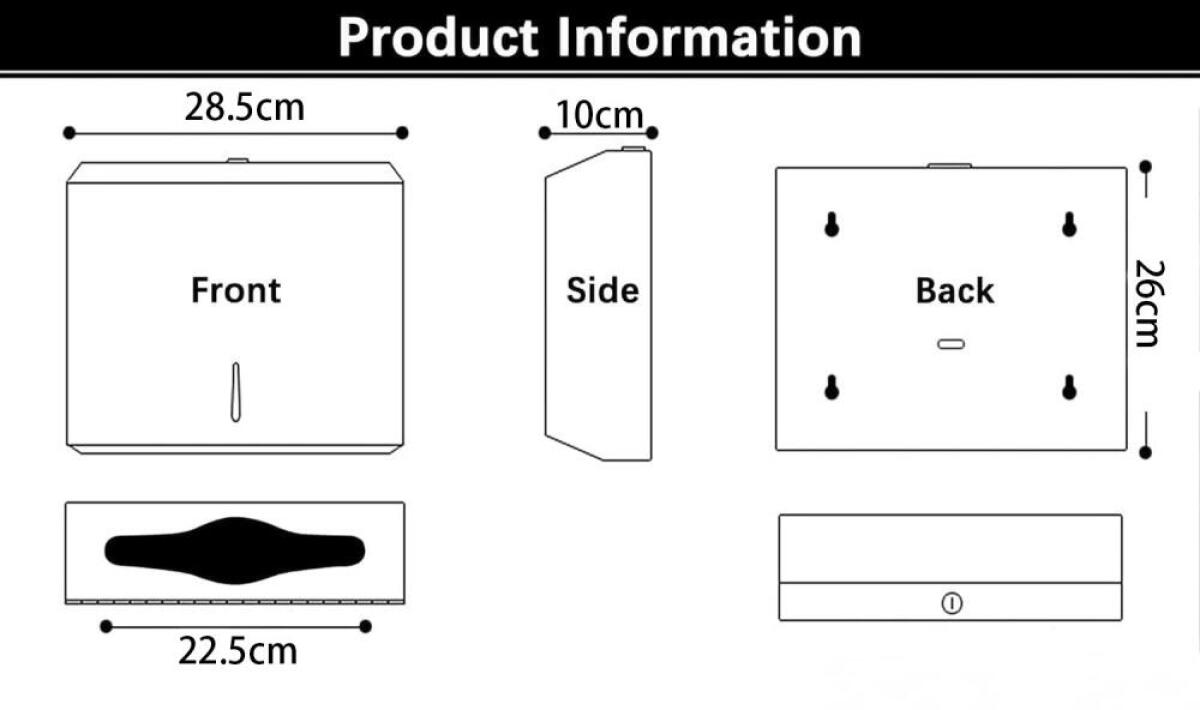 Dozownik ręczników papierowych montowany na ścianie ze stali nierdzewnej z blokadą, dozownik chusteczek o dużej pojemności, srebrny - 2