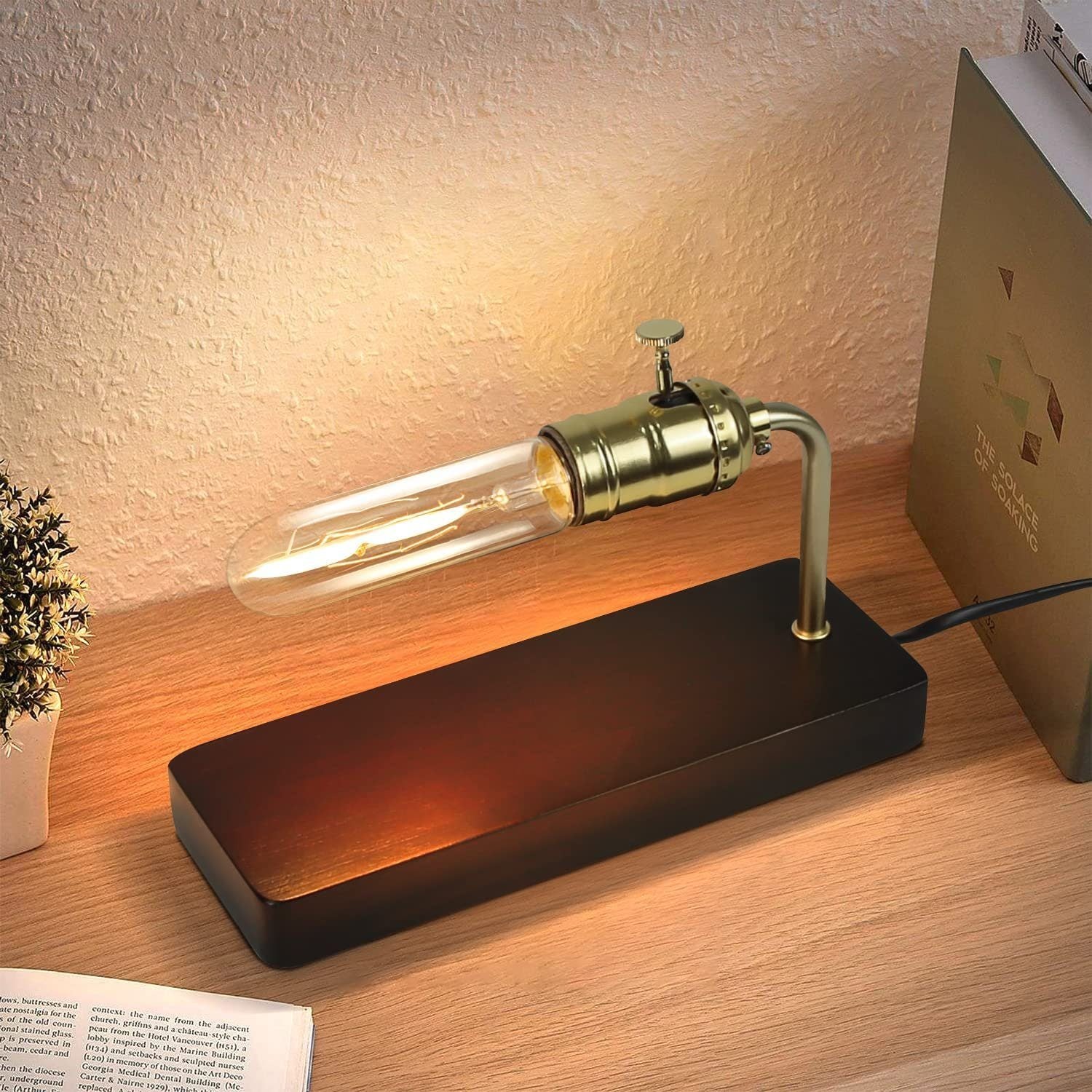 Lampe Steampunk Industrielle En Bois Avec Arbalète - Tuyau Métal Déco Loft
