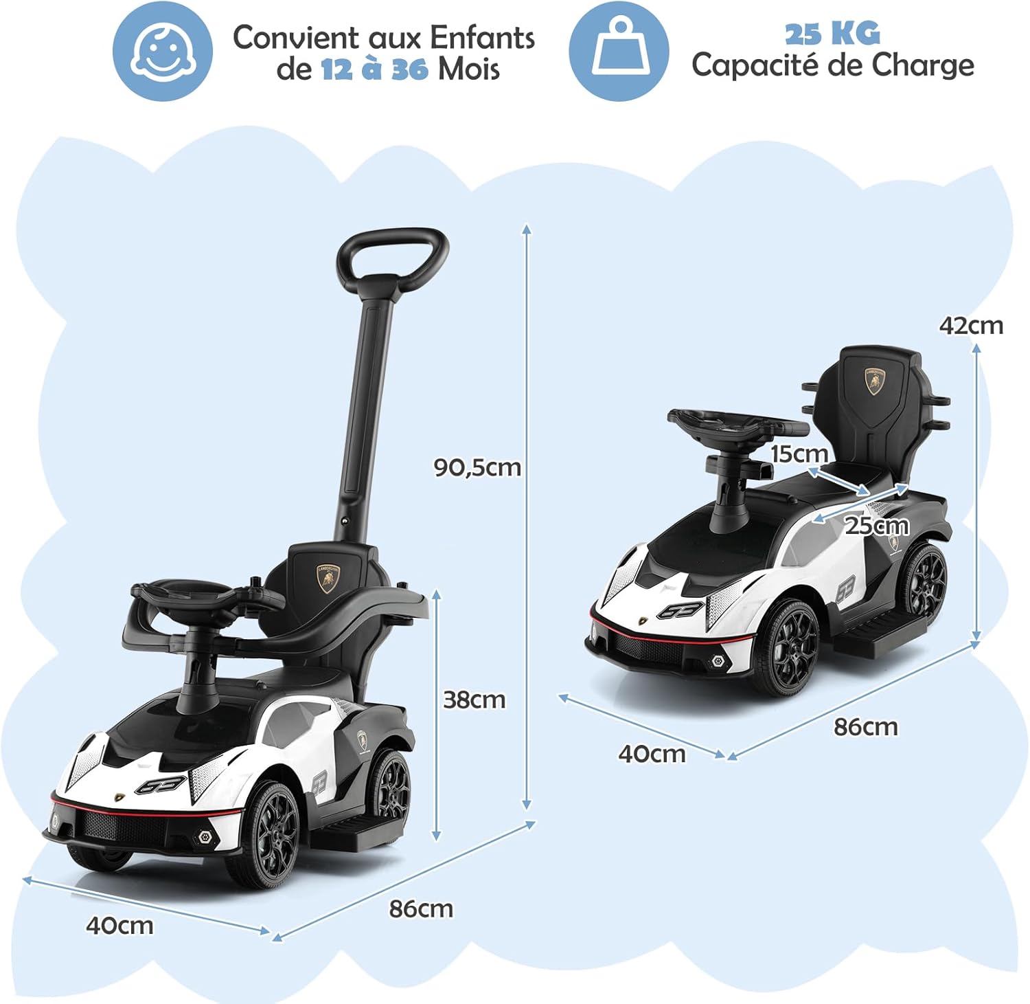 DREAMADE Voiture Porteur Enfant Pour 1-3 Ans Lamborghini
