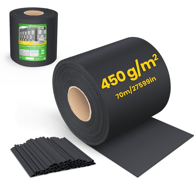 Brise vue occultant PVC 450g/m2 19cm x 70m Noir VOUNOT®