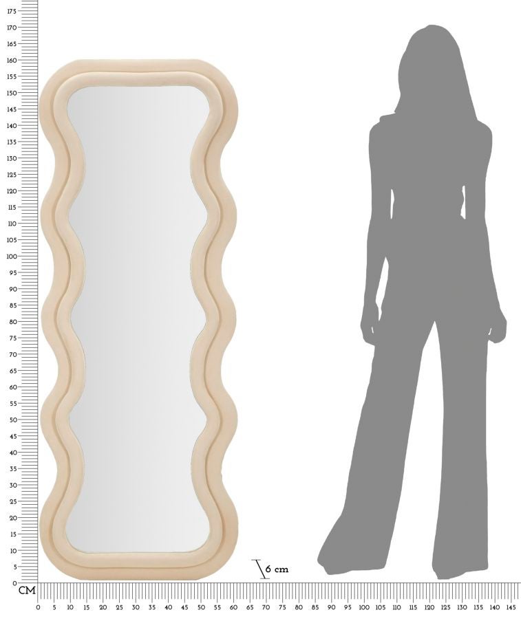 Specchio da parete o da terra design ondulato in velluto 60x160cm Emily - Crema - 6